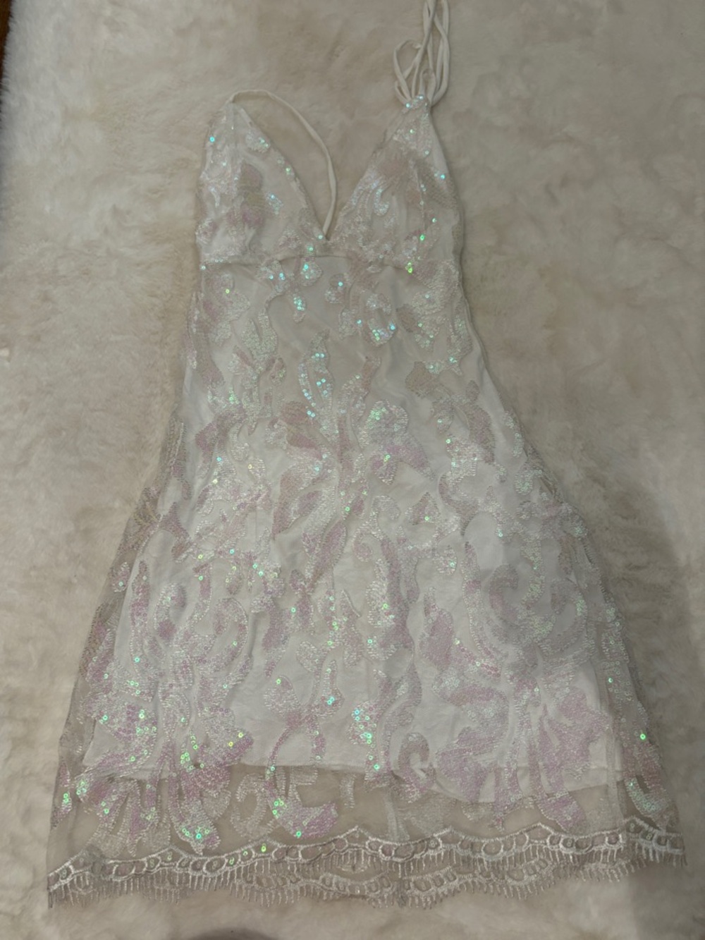 Lucy in the Sky Iridescent White Sequin Lace Mini Dress